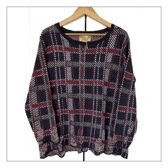 Wildfox Plaid Lennon Distressed Sweater - Picture 2 of 5